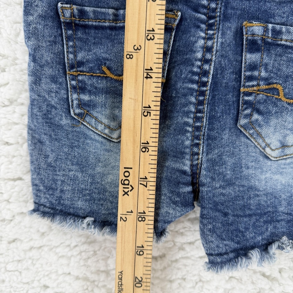 7 For All Mankind Overalls Shorts Toddler 3T Blue Denim Bib Raw Hem Stretch - Picture 5 of 9